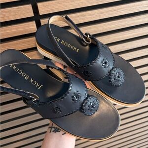 Jack Rogers Navy Leather Slingback Sandals